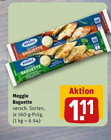 Meggle Baguette versch. Sorten, je 160-g-Pckg. (1 kg = 6.94)