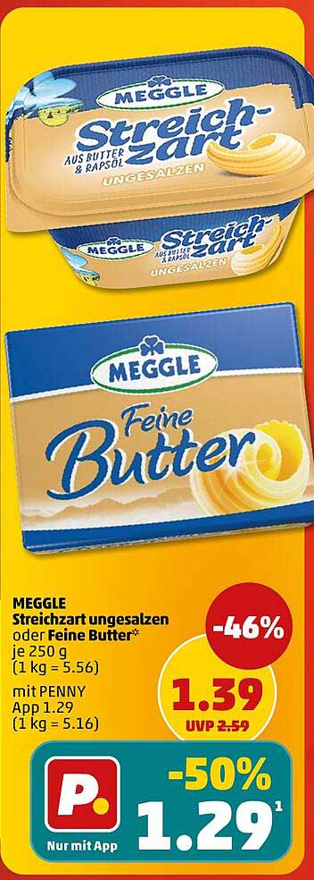 MEGGLE Streichzart ungesalzen oder Feine Butter* je 250 g