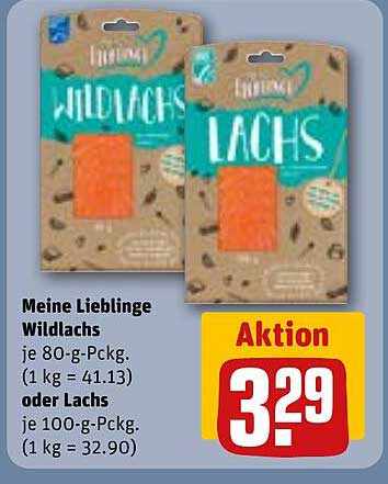 Meine Lieblinge Wildlachs je 80-g-Packg. (1 kg = 41.13) oder Lachs je 100-g-Packg. (1 kg = 32.90)