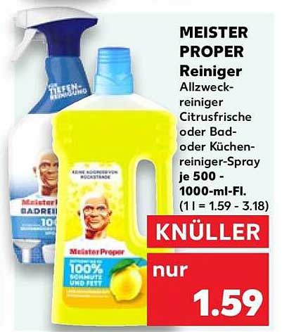 MEISTER PROPER Reiniger Allzweckreiniger Citrusfrische oder Bad- oder Küchenreiniger-Spray je 500-1000-ml-Fl. (1 l = 1.59 - 3.18)
