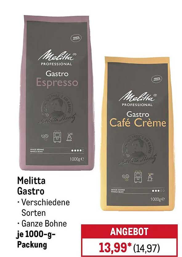 Melitta Gastro • Verschiedene Sorten • Ganze Bohne je 1000-g-Packung