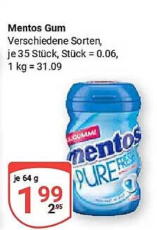 Mentos Gum Verschiedene Sorten, je 35 Stück, Stück = 0.06, 1 kg = 31.09