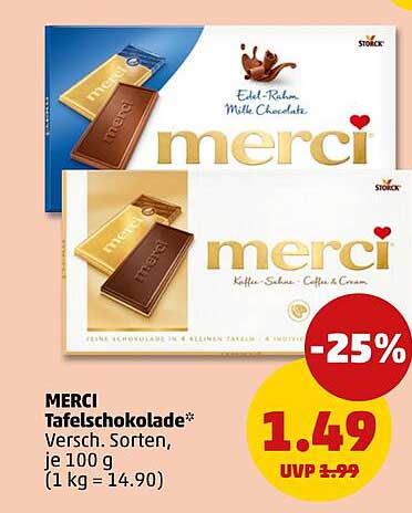 MERCI Tafelschokolade* Versch. Sorten, je 100 g (1 kg = 14.90)