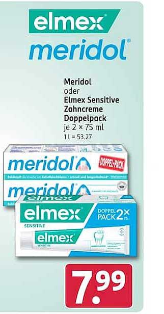 Meridol oder Elmex Sensitive Zahncreme Doppelpack je 2 x 75 ml 1 l = 53.27