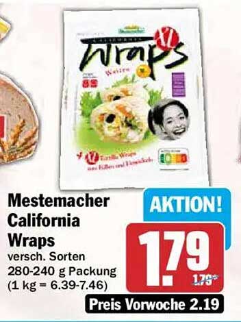 Mestemacher California Wraps versch. Sorten 280-240 g Packung (1 kg = 6.39-7.46)
