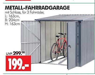 METALL-FAHRRADGARAGE mit Schloss, für 3 Fahrräder, L: 163cm, B: 204cm, H: 163cm