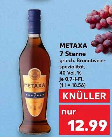 METAXA 7 Sterne griech. Branntwein-spezialität, 40 Vol. %, je 0,7-l-Fl. (1 l = 18.56)