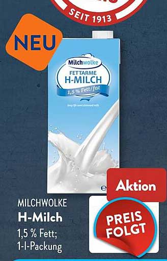 MILCHWOLKE H-Milch 1,5 % Fett; 1-l-Packung