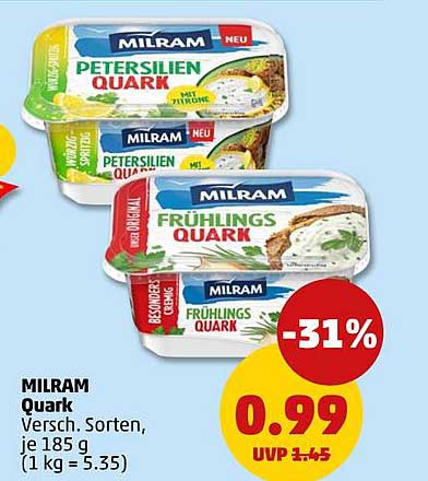 MILRAM Quark Versch. Sorten, je 185 g (1 kg = 5.35)