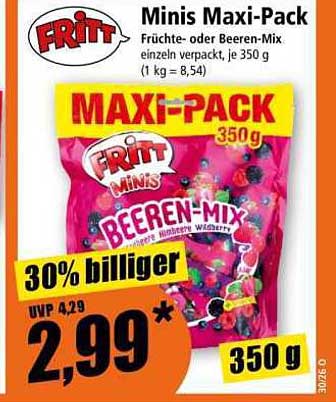Minis Maxi-Pack Früchte- oder Beeren-Mix einzeln verpackt, je 350 g (1 kg = 8,54)