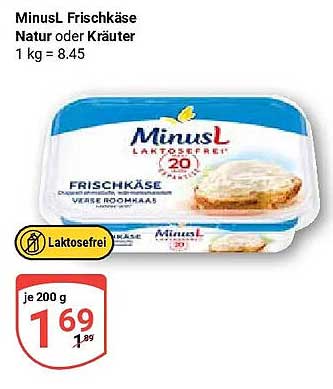 MinusL Frischkäse Natur oder Kräuter