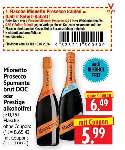 Mionetto Prosecco Spumante brut DOC oder Prestige alkoholfrei je 0,75 l Flasche