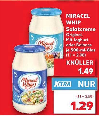 MIRACEL WHIP Salatcreme Original, Mit Joghurt oder Balance je 500-ml-Glas (1 l = 2.98)
