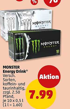 MONSTER Energy Drink* Versch. Sorten, koffein- und taurinhaltig, zzgl. 2.50 Pfand, je 10 x 0,5 l (1 l = 1.60)