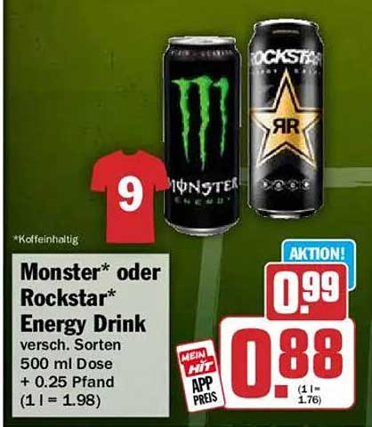 Monster* oder Rockstar* Energy Drink versch. Sorten 500 ml Dose + 0.25 Pfand (1 l = 1.98)