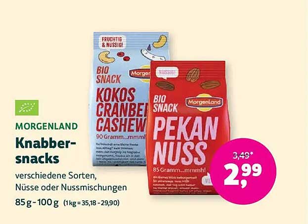 MORGENLAND Knabber-snacks verschiedene Sorten, Nüsse und Nussmischungen 85 g - 100 g (1kg = 35,18 - 29,90)