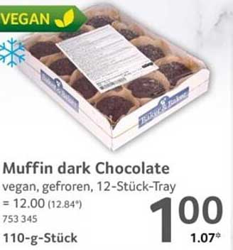 Muffin dark Chocolate vegan, gefroren, 12-Stück-Tray = 12.00 (12.84*) 753 345 110-g-Stück