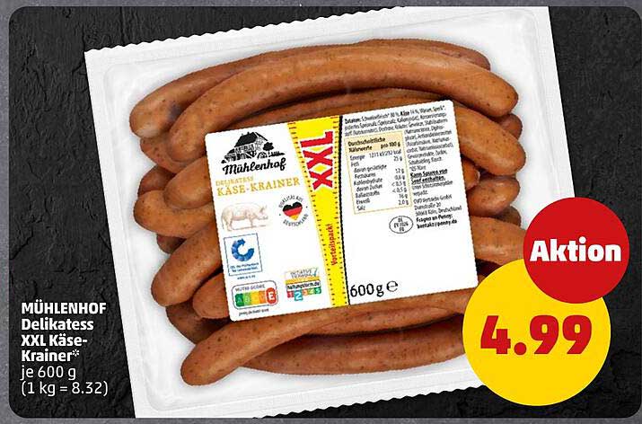 MÜHLENHOF Delikatess XXL Käse-Krainer* je 600 g (1 kg = 8.32)