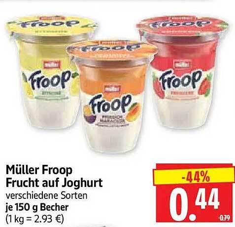 Müller Froop Frucht auf Joghurt