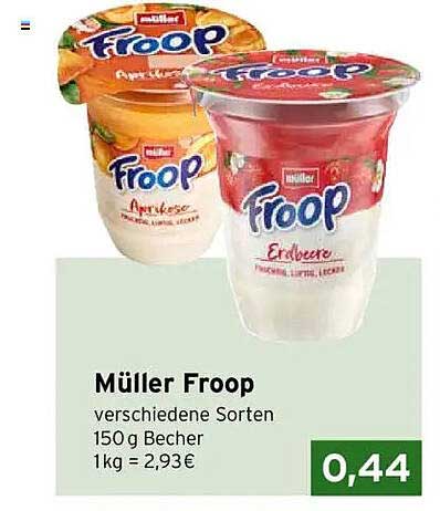 Müller Froop verschiedene Sorten 150 g Becher 1kg = 2,93€