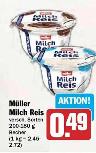 Müller Milch Reis versch. Sorten 200-180 g Becher (1 kg = 2.45-2.72)