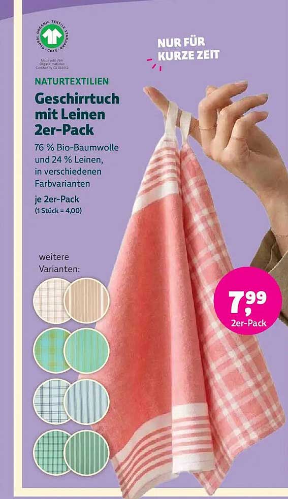 Naturtextilien Geschirrtuch mit Leinen 2er-Pack