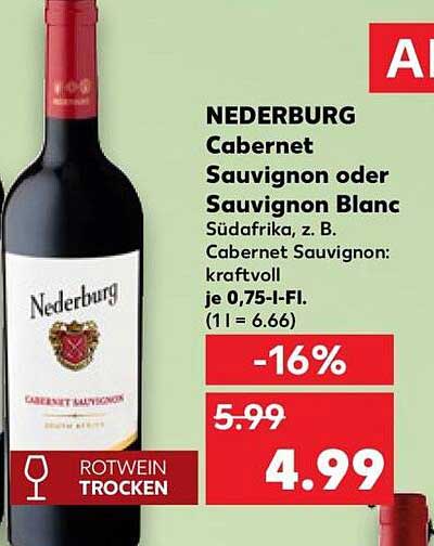 NEDERBURG Cabernet Sauvignon oder Sauvignon Blanc Südafrika, z. B. Cabernet Sauvignon: kraftvoll je 0,75-l-Fl.