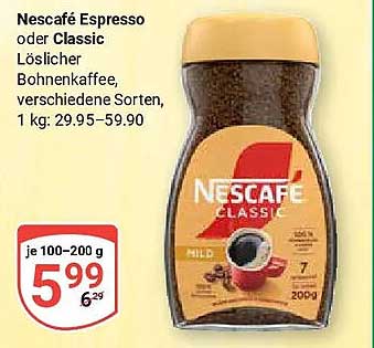 Nescafé Espresso oder Classic Löslicher Bohnenkaffee, verschiedene Sorten, 1 kg: 29.95–59.90