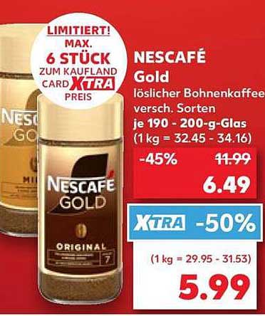 NESCAFÉ Gold löslicher Bohnenkaffee vers. Sorten je 190 - 200-g-Glas (1kg = 32.45 - 34.16)
