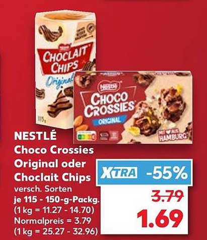 NESTLÉ Choco Crossies Original oder Choclait Chips