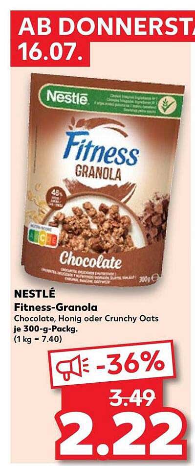 NESTLÉ Fitness-Granola Chocolate, Honig oder Crunchy Oats je 300-g-Packg. (1 kg = 7.40)