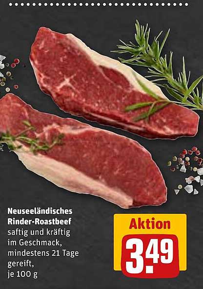 Neuseeländisches Rinder-Roastbeef saftig und kräftig im Geschmack, mindestens 21 Tage gereift, je 100 g