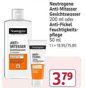 Neutrogena Anti-Mitesser Gesichtswasser 200 ml oder Anti-Pickel Feuchtigkeitspflege 50 ml