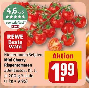 Niederlande/Belgien: Mini Cherry Rispentomaten »Delizioso«, Kl. I, je 200-g-Schale (1 kg = 9.95)
