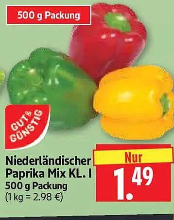 Niederländischer Paprika Mix KL. I 500 g Packung