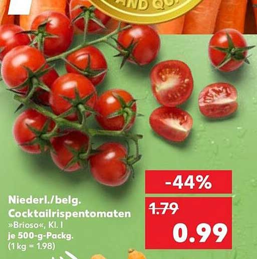 Niederl./belg. Cocktailrispentomaten »Brioso«, Kl. I je 500-g-Packg. (1 kg = 1.98)