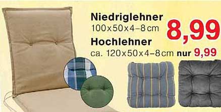 Niedriglehner 100x50x4-8 cm Hochlehner ca. 120x50x4-8 cm