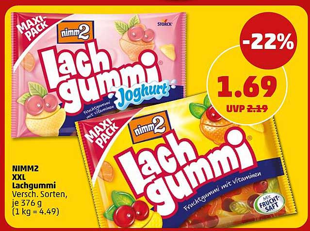 nimm2 XXL Lachgummi Versch. Sorten, je 376 g (1 kg = 4.49)