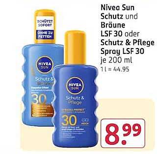Nivea Sun Schutz und Bräune LSF 30 oder Schutz & Pflege Spray LSF 30 je 200 ml