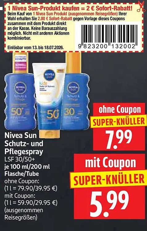 Nivea Sun Schutz- und Pflegespray LSF 30/50+ je 100 ml/200 ml Flasche/Tube