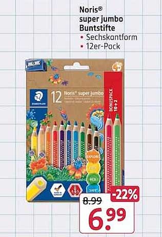 Noris super jumbo Buntstifte • Sechskantform • 12er-Pack