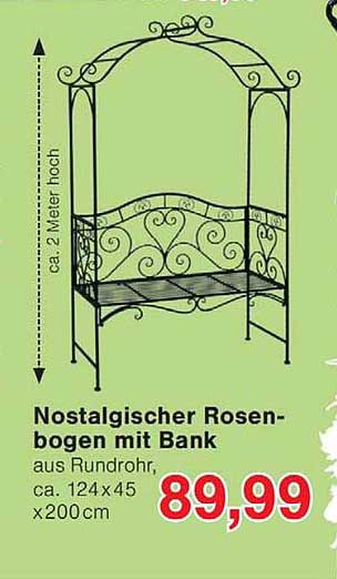 Nostalgischer Rosenbogen mit Bank