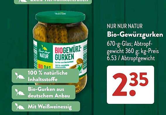 NUR NUR NATUR Bio-Gewürzgurken