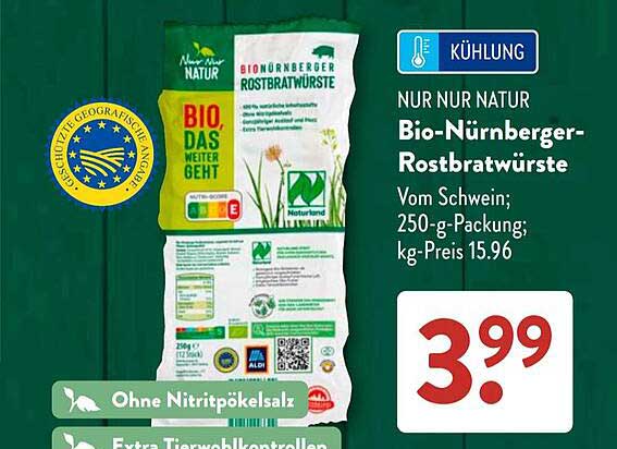 NUR NUR NATUR Bio-Nürnberger-Rostbratwürste