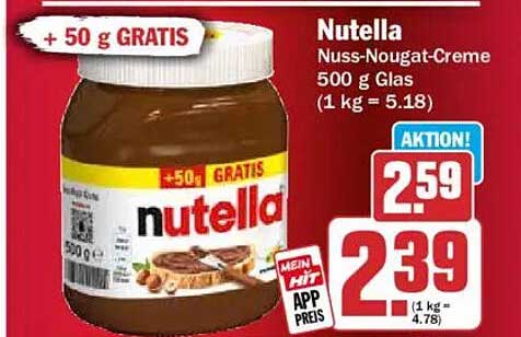 Nutella Nuss-Nougat-Creme 500 g Glas (+ 50 g GRATIS)