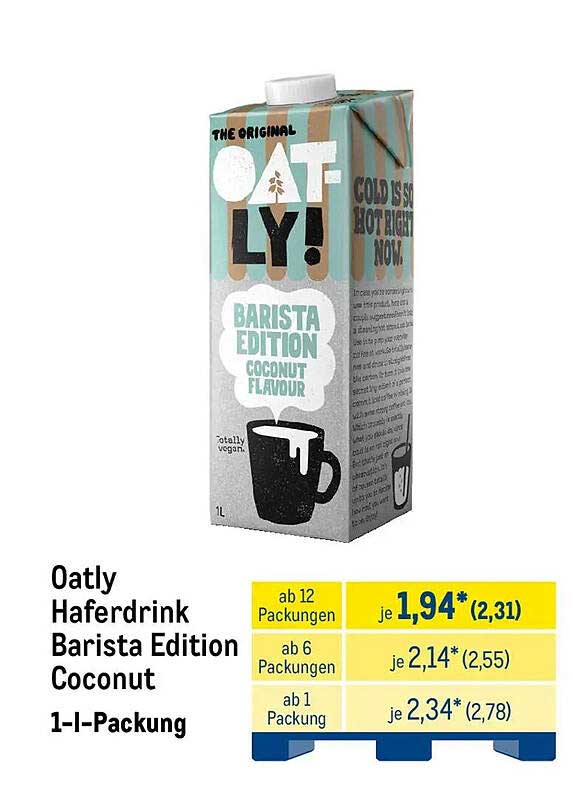 Oatly Haferdrink Barista Edition Coconut 1-l-Packung