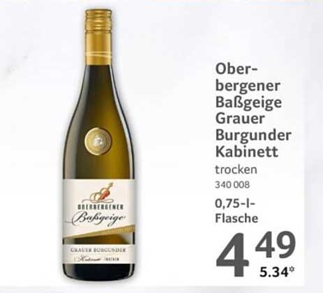 Ober-bergener Baßgeige Grauer Burgunder Kabinett trocken 340 008 0,75-l-Flasche