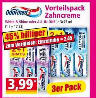 Odol-med3 Vorteilspack Zahnpflege White & Shine oder ALL IN ONE je 3x75 ml (1 l = 17,73)