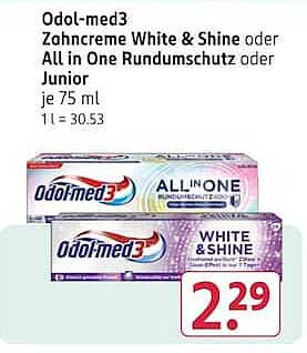 Odol-med3 Zahncreme White & Shine oder All in One Rundumschutz oder Junior je 75 ml