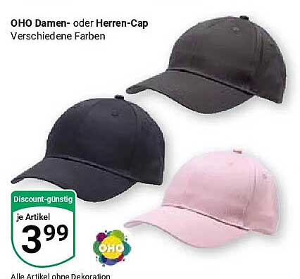 OHO Damen- oder Herren-Cap Verschiedene Farben